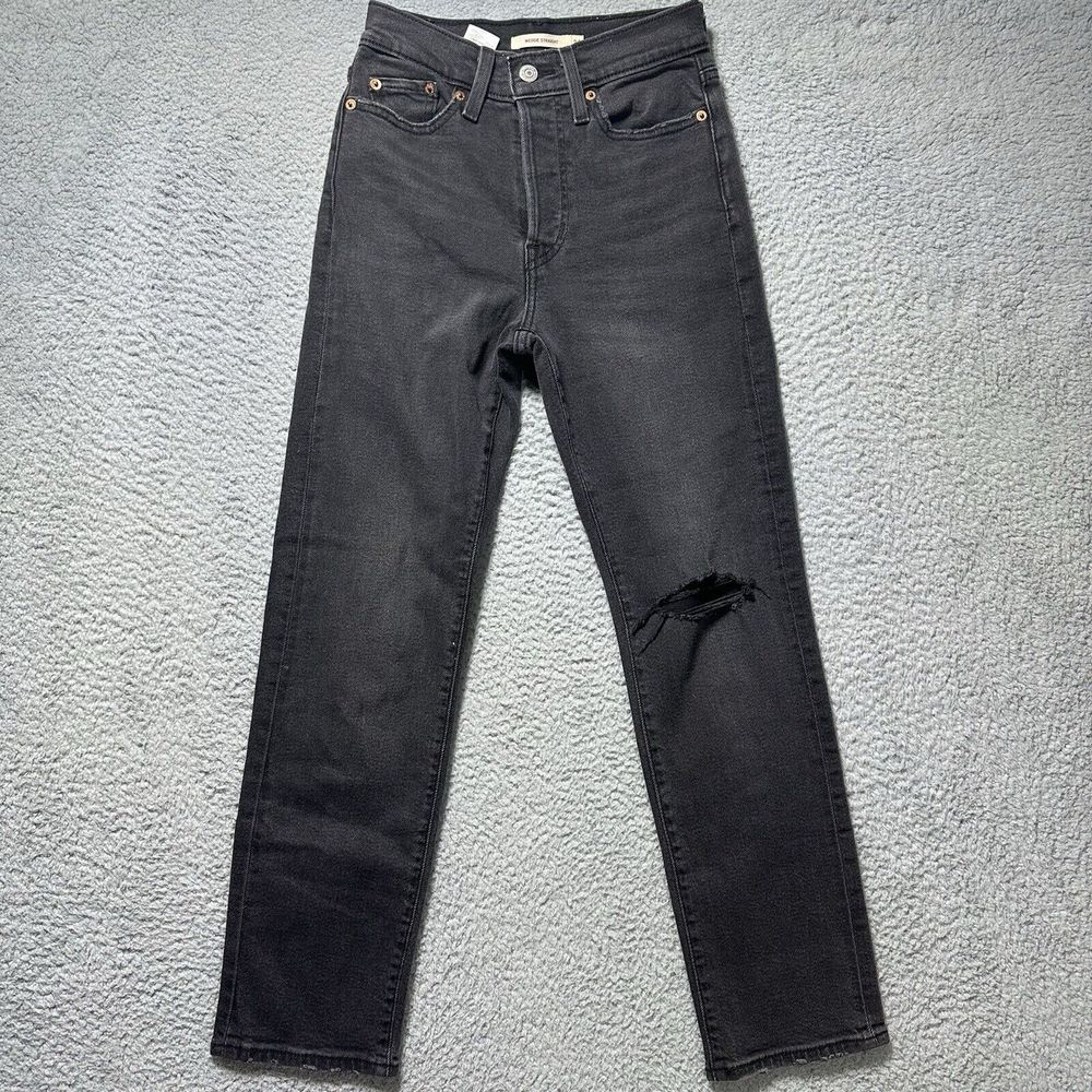 Levis Wedgie Straight Jeans Womens 24 Black Button Fly Premium Denim Stretch